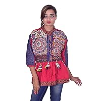 Indian 100% Cotton Jacket Women Banjara Mirror Work Outwear Red Color