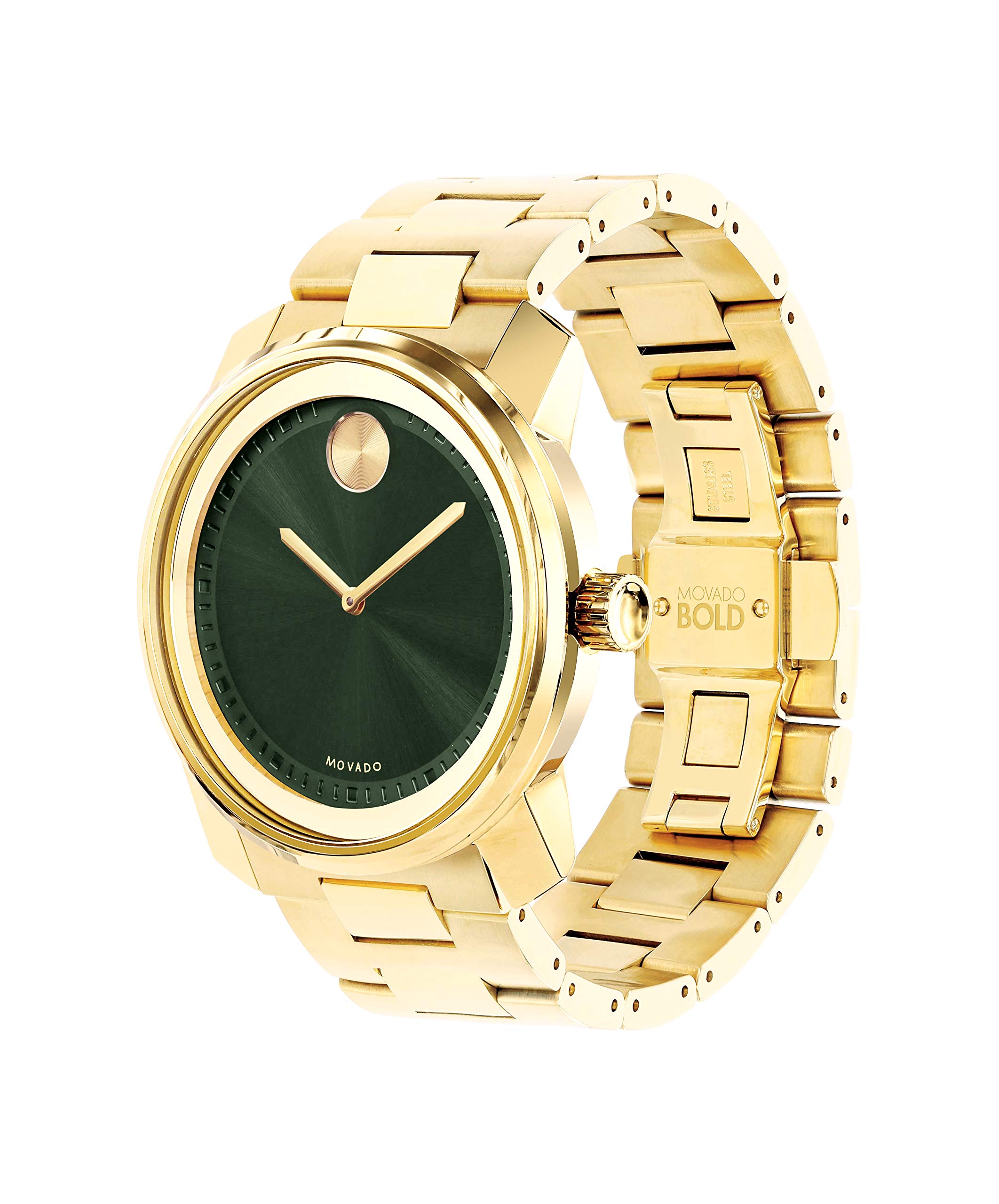 Movado Bold, Ionic Gold Plated Steel Case, Green Dial, Gold Plated Steel Bracelet, Men, 3600582