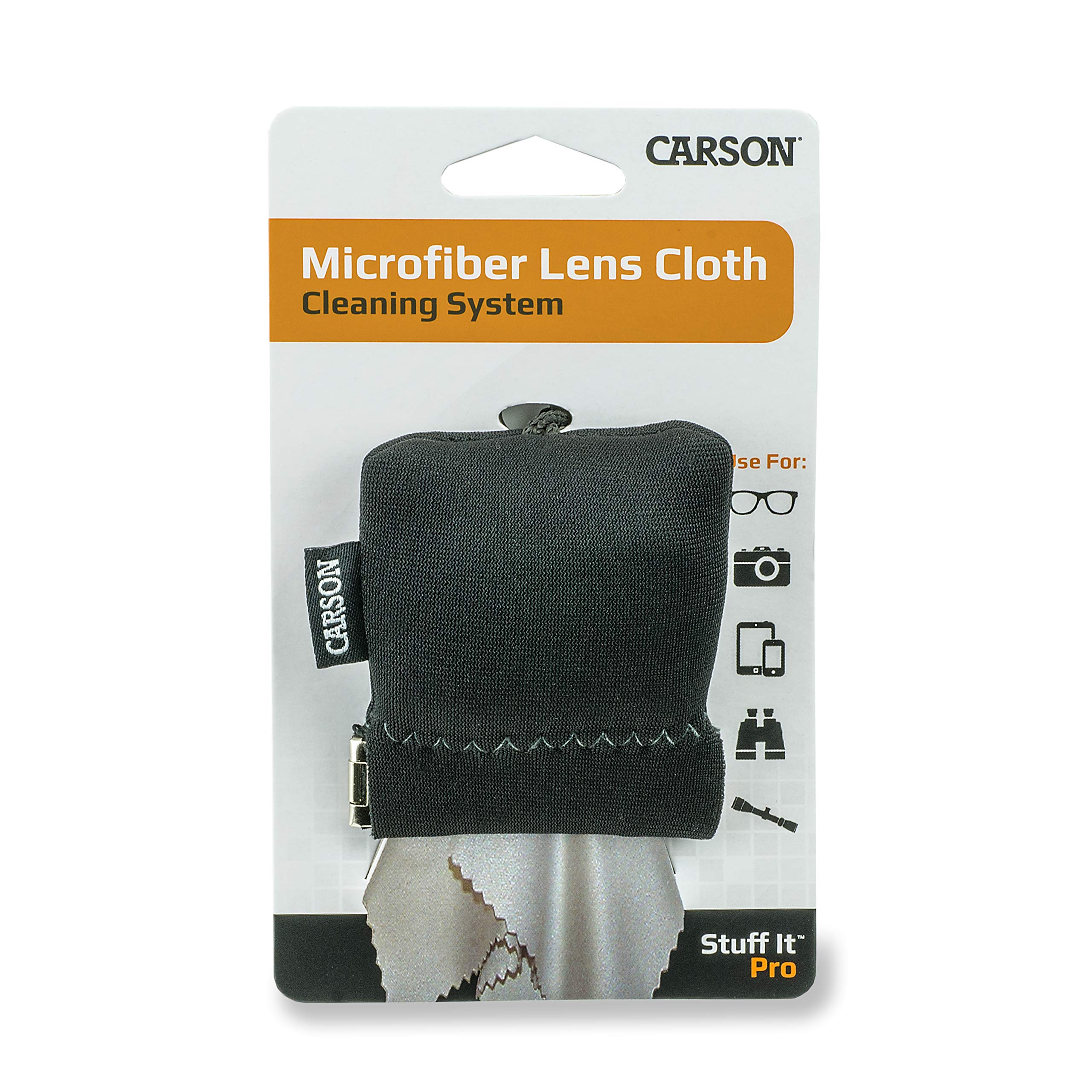 Carson Stuff-It Pro Microfiber Lens Cloth Cleaning System, Black (SN-80BKAM), Pro (Larger Version)