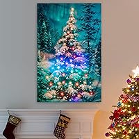Lphianx Christmas Tree Cloth Pictures with Lights, 80 LEDs 57 * 35 inch, DIY Mode, 20 Sence, Color Changing Sync Musical APP Indoor Outdoor Christmas Tree Light Show for Decorations, Unframed
