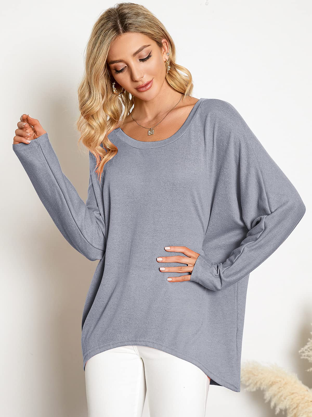 ZANZEA Women's Off-Shoulder Batwing Sleeve Blouse Casual Loose Oversized Baggy T-Shirt Sweater Pullover Top
