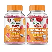 Lifeable Calcium with Vitamin D Kids + Phosphatidylserine (PS) Kids, Gummies Bundle - Great Tasting, Vitamin Supplement, Gluten Free, GMO Free, Chewable Gummy