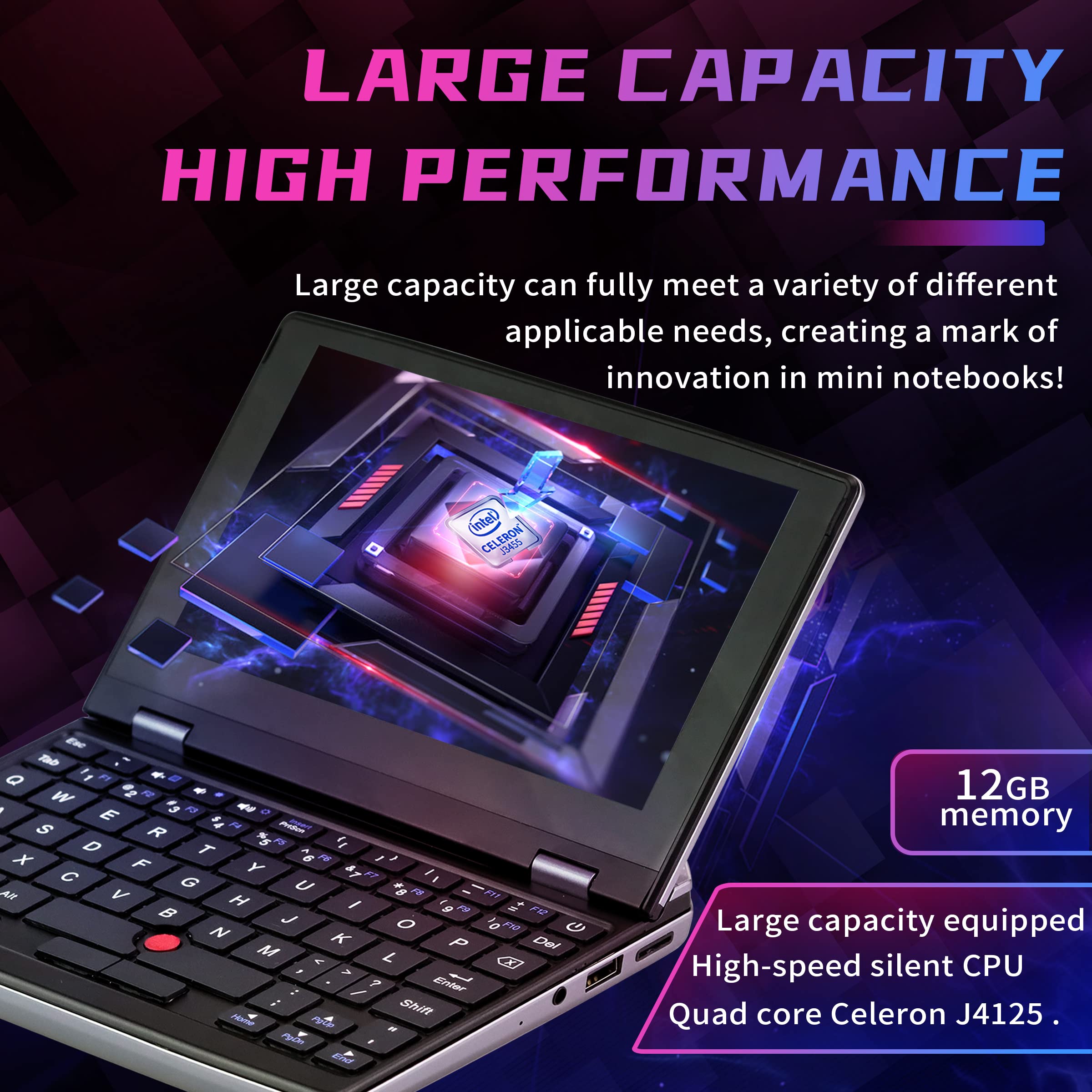 ZWYING 【Win 11/MS 2019office】 All Metal 7.0 inch Touch Screen Ultra-Light Mini Laptop High-Speed CPU J4105 12G RAM/512GB SSD High-Performance Notebook Computer (512GB SSD)