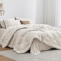 Love's cabin California King Comforter Set Off White, 7 Pieces California King Bed in a Bag, All Season Bedding Sets with 1 Comforter, 1 Flat Sheet, 1 Fitted Sheet, 2 Pillowcase and 2 Pillow Sham