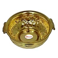 PARIJAT HANDICRAFT Decorative brass urli for home decoration table top utensil traditional bowl round designer handcrafted flower pot (6-Inch)