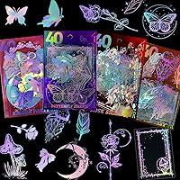 Holographic Glitter Stickers Set -160 Pcs with 4 Themes - Transparent Resin Stickers, Butterfly, Flower, Mushroom, Frame Lace Vintage Scrapbook Stickers Pack - for Laptop Phone Case Water Bottles