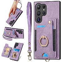 S24 Ultra Case,Card Holder Wallet for Samsung S24 Ultra Case,Ring Stand,RFID-Blocking,Wrist Strap,Camera Lens Protector,Leather Magnetic Protective Flip Cover for Galaxy S24 Ultra 2024 (Purple)