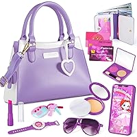Shemira Play Purse for Little Girls, Princess Pretend Play Girl Toys for 3 4 5 6 7 8 Years Old, Birthday Gift for Girls Age 3-5 4-6 6-8, Toddler Purse with Accessories, Kids Toy Purse, Purple Design