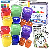 Portion Control Containers DELUXE Kit (28-Piece) with COMPLETE GUIDE + 21 DAY PLANNER + RECIPE eBOOK BPA FREE Color Coded Meal Prep System for Diet and Weight Loss