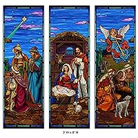 Stained Glass Christmas Nativity Banner Set, 3 Foot (W) x 9 Foot (H)