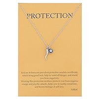 Dainty Blue Evil Eye Charm Horn Pendant Necklace for Women's Spiritual Protection Jewelry 14K Gold Plated