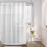 Barossa Design White Lace Shower Curtain Sheer -Lightweight Farmhouse French Shower Curtains with Attached Valance & Tassel for Bathroom, Rustproof Grommets, Standard Size 72 x72
