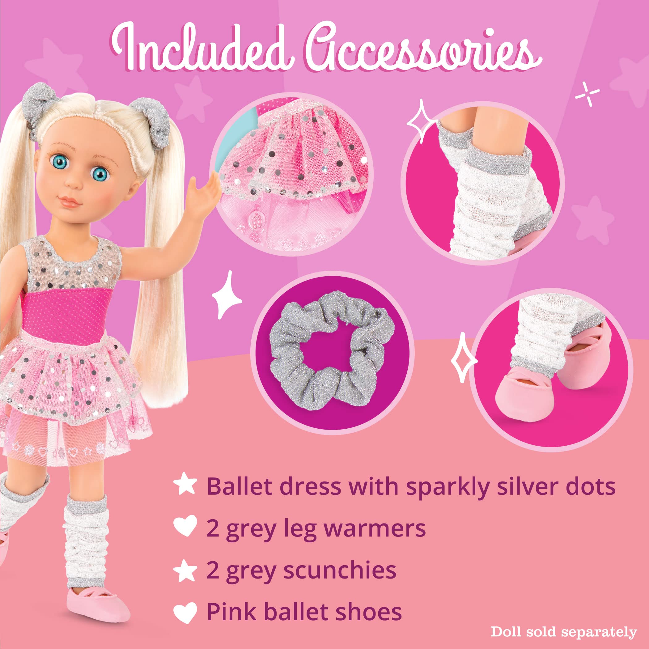 Glitter Girls – Twirls of Joy Ballerina Outfit Hearts & Stars – Ballet Dress, Hair Elastics, Shoes – 14-inch Doll Clothes & Accessories for Kids Ages 3 & Up – Children’s Toys