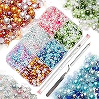 Pink Rhinestones for Crafts Kit, Mixed Size 3-10mm Flat Back Craft Pearls and Nail Art Rhinestones, 120g Bulk Rainbow Rhinestones Kawaii Nail Charms for Crafts with Nail Brush Gems Picker