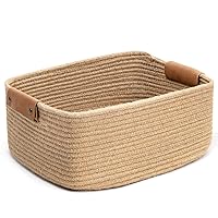 CHICVITA Rectangle Jute Rope Woven Basket with Handles for Books, Magazines, Toys - Decorative Rectangle Basket for Baby Nursery, Living Room, Bathroom