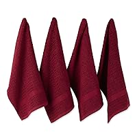 DII Basic Terry Collection Waffle Dishtowel Set, 15x26, Solid Wine, 4 Piece