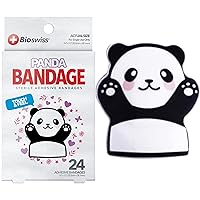 BioSwiss Bandages, Kids Self Adhesive Bandages, Animal Shaped Latex Free Sterile Wound Care Bandage Pack, 24 Count, Panda