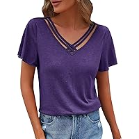 Womens Tops and Leggings Sets Women's 2024 Summer New Solid Color Chest Strap Short Sleeve V Neck Top T Shirt