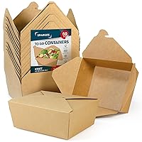 Chinese Takeout Containers (60 Pack) 45oz Kraft Brown Cardboard Paper Togo Take Out Boxes Biodegradable Eco To go Food For Restaurants Catering Party