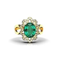3.30 Carats Real Emerald And Diamond Ring In 14k Solid Gold/Oval May Birthstone Engagement Ring/Christmas Gift Ring