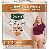 Silhouette Adult Incontinence & Postpartum Bladder Leak Underwear for Women, Maximum Absorbency, Large, Pink, 12 Count, Packaging May Vary