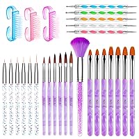 AROIC 28 Pcs Acrylic Nail Brush Set Including 7 Pcs UV Gel Nail Art Brushes, 6 Pcs 3D Nail Extension Brush, 5Pcs Double Ended Dotting Nail Pen For Nail Art DIY With White Box, colorful