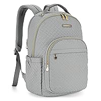 LIGHT FLIGHT Women's 15.6 Inch Anti-Theft Laptop Backpack, Quilted Grey, 17.3 x 11.5 x 6 Inches