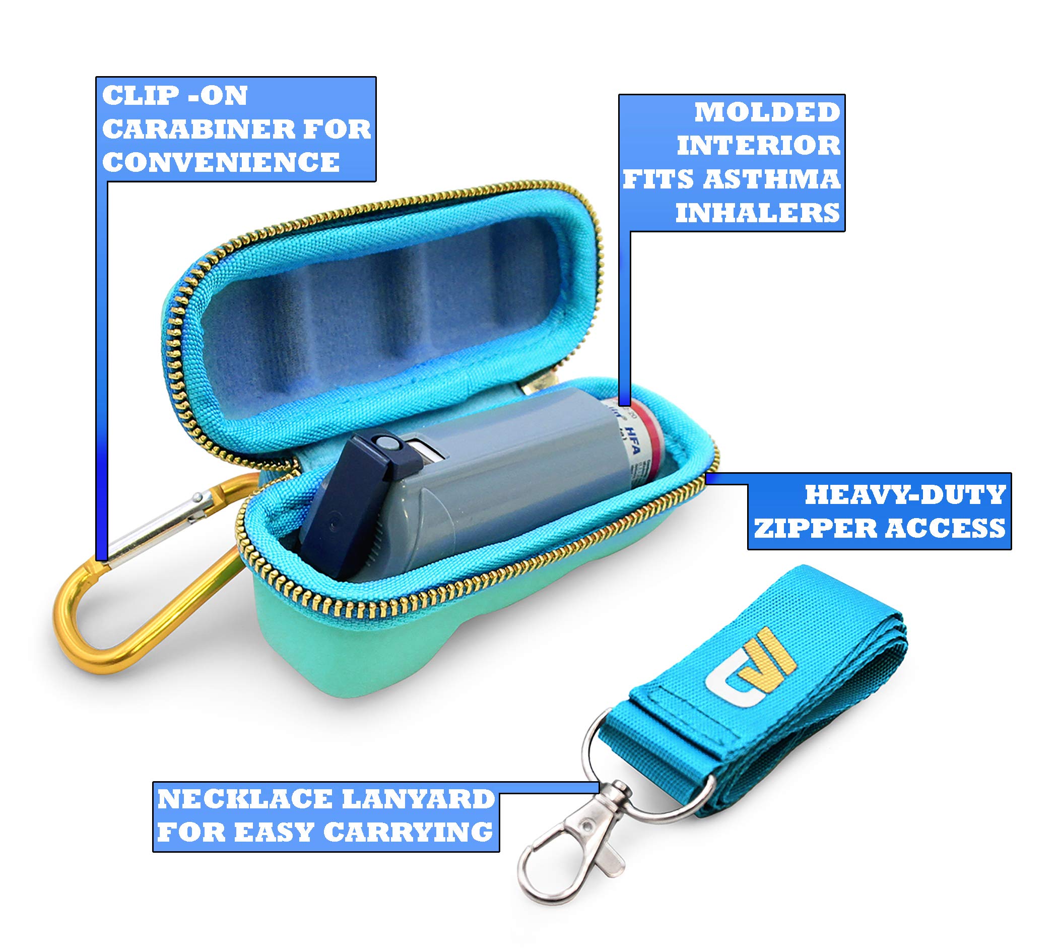 Casematix Turquoise Asthma Inhaler Travel Case, Does Not Include Inhaler Medicine