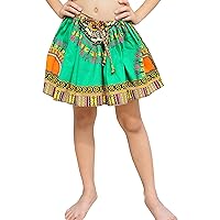 RaanPahMuang Mini Gypsy Childrens Africa Dashiki Art Pullsting Girls Dance Skirt, Medium Green