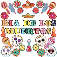 Day of The Dead Cutouts Dia De Los Muertos Classroom Bulletin Board Decorations Colorful Skull Halloween Theme Party Supplies for Mexican Fiesta Toddler Kids Students Classroom Decors