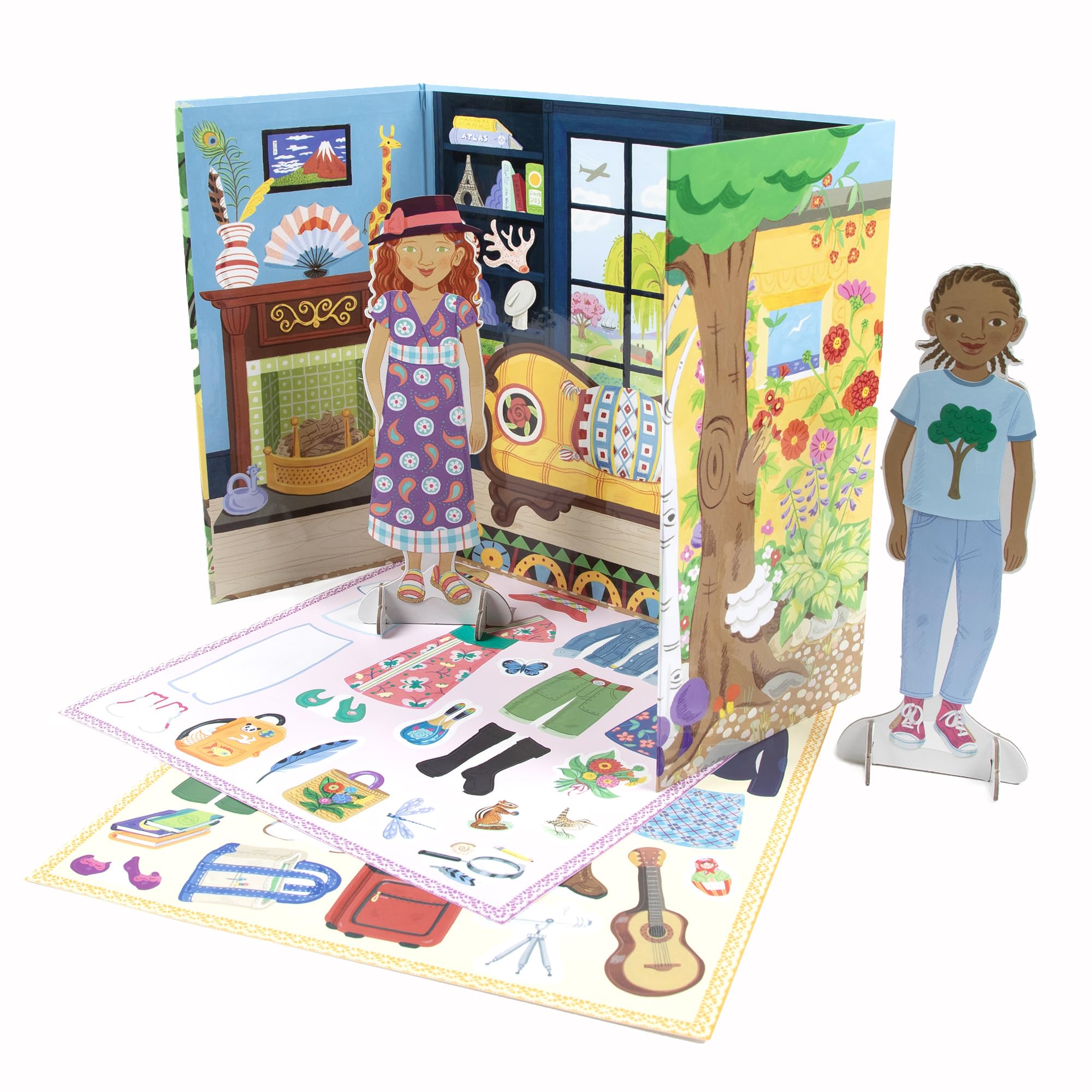 eeBoo: Paper Dolls: Explorer & Botanist - Includes 2 Paper Dolls, Stand Up Scene & Stickers, Kids Ages 5+
