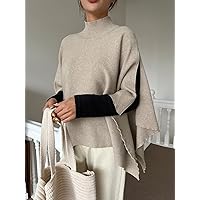 Womens Hoodies Pullover 1pc Mock Neck Split Sleeve Knit Poncho Sweaters (Color : Apricot, Size : Medium)
