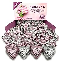 Hershys Extra Creamy Milk Chocolate Hearts 5 Pounds Approx 225 - Mothers Day Candy Heart Chocolates in Silver & Pink Foil, Individually Wrapped - Ideal for Gift Basket, Chocolate Candy, Bulk Candy - Candy Chocolate Mothers Day Candy Gift Basket - Perfect Treats For Mom Candy Hearts Extra Creamy Snacks Chocolate