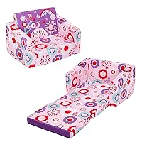MallBest Kids Sofas Children's Sofa Bed Baby's Upholstered Couch Sleepover Chair Flipout Open Recliner(Pink/Flowers)