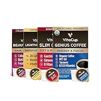 Vitacup Coffee 64 Pod Bundle (Genius, Slim, Lightning, Beauty) Superfood & Vitamins B1, B5, B6, B9, B12 Infused | Variety Pack of (4) 16 Count Single Serve Pods Compatible with K-Cup Brewers