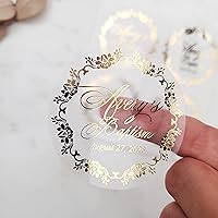 Clear Transparent Gold Foil Personalized Baptism Sticker Labels, Custom Christening Stickers for Favor and Gift Bags, Candles, Bottles, Jars (1.75
