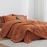 Love's cabin California King Comforter Set Terracotta, 7 Pieces California King Bed in a Bag, All Season Bedding Sets with 1 Comforter, 1 Flat Sheet, 1 Fitted Sheet, 2 Pillowcase and 2 Pillow Sham