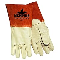 MCR Safety 4940L Mustang Premium Grain Cow MIG/TIG Welder Men's Gloves with Bell Split Cow Cuff, Cream, Large, 1-Pair