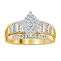 0.53 Carat (Ctw) Yellow-tone Diamond Oval Cluster Bridal Engagement Ring 1/2 Ctw, Sterling Silver