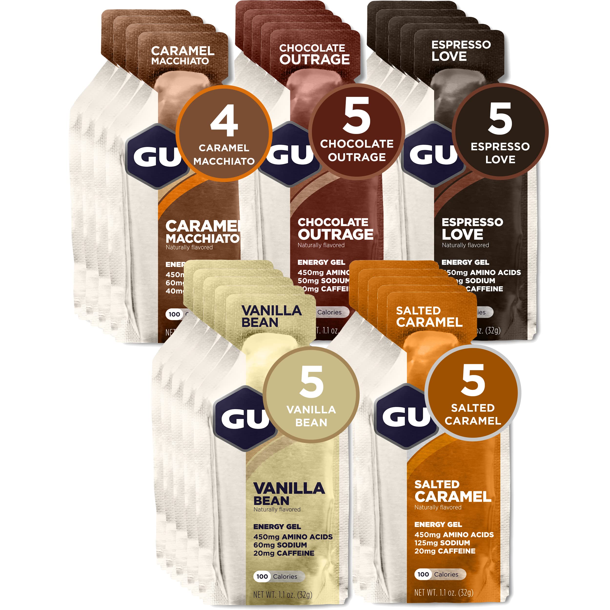 GU Energy Original Sports Nutrition Energy Gel, 24-Count, Assorted Indulgent Flavors & Stroopwafel Sports Nutrition Waffle, Assorted Flavors