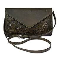 NOVICA Artisan Handmade Leather Handbag Floral Pattern in Moss from Mexico Green Patterned 'Historic Floral in Moss'