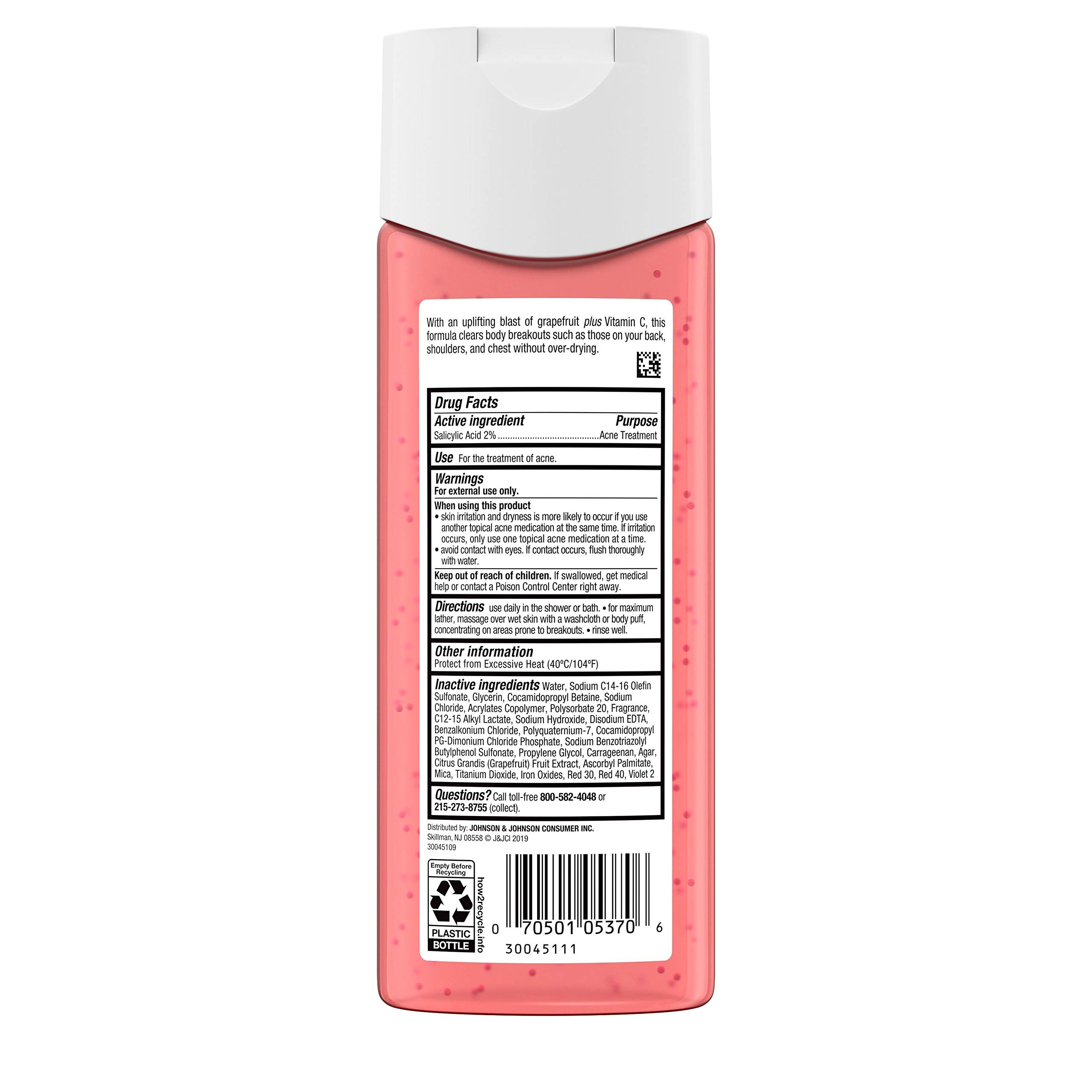 Neutrogena Body Clear Acne Treatment Body Wash with Salicylic Acid Acne Medicine, Pink Grapefruit Body Acne Cleanser to Prevent Breakouts on Back, Chest & Shoulders, 3 x 8.5 fl. oz
