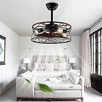 Ceiling Fans with Lamps,Reversible 6 Speed Vintage Ceiling Fan with Lighting Adjustable Tricolor Temperature Quiet Chandeliers with Fan for Living Room Bedroom/Black/B