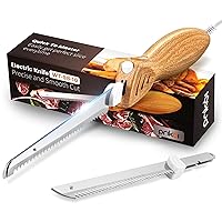 Electric Knife - Easy-Slice Serrated Edge Blades for Carving Meat, Bread, Turkey, Ribs, Fillet, DIY, Ergonomic Handle + 2 Blades for Raw & Cooked Food(Faux Wood)