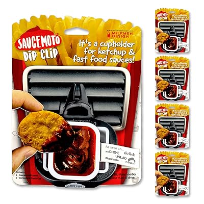 Saucemoto Dip Clip, An in-car sauce holder for ketchup and dipping sauces.  As seen on Shark Tank (2 Pack, Black)
