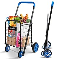 SereneLife Kids Utility/Shopping Cart with Rolling Swivel Front Wheels,66 lbs Capacity,Portable,Lightweight,Collapsible Compact Easy Folding Saves Space, Grocery,Laundry,Luggage with Your Child Blue