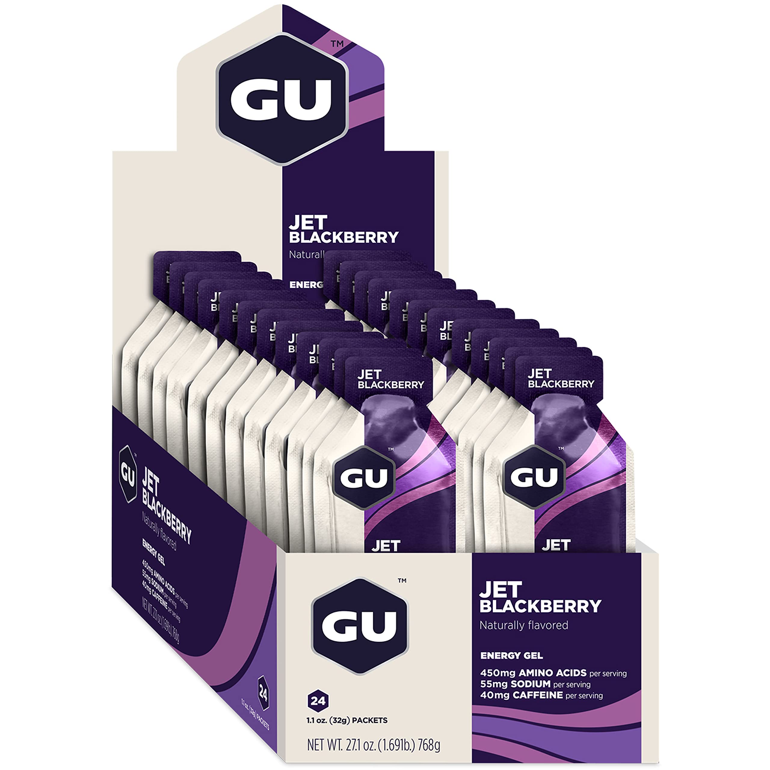 GU Energy Original Sports Nutrition Energy Gel, 24-Count, Jet Blackberry