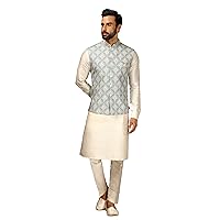 Indian Designer Royal Traditional Groom Wedding Outfit Kurta Pyjama With Nehru Jacket Set for Men