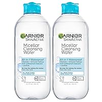 Garnier Micellar Water For Waterproof Makeup, Facial Cleanser & Makeup Remover, 13.5 Fl Oz (400mL), 2 Count (Packaging May Vary)