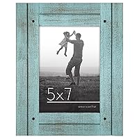 Americanflat 5x7 Picture Frame in Turquoise Blue - Rustic Picture Frame with Textured Engineered Wood, Polished, Crystal-Clear Glass, and Easel - Horizontal and Vertical formats for Wall and Tabletop